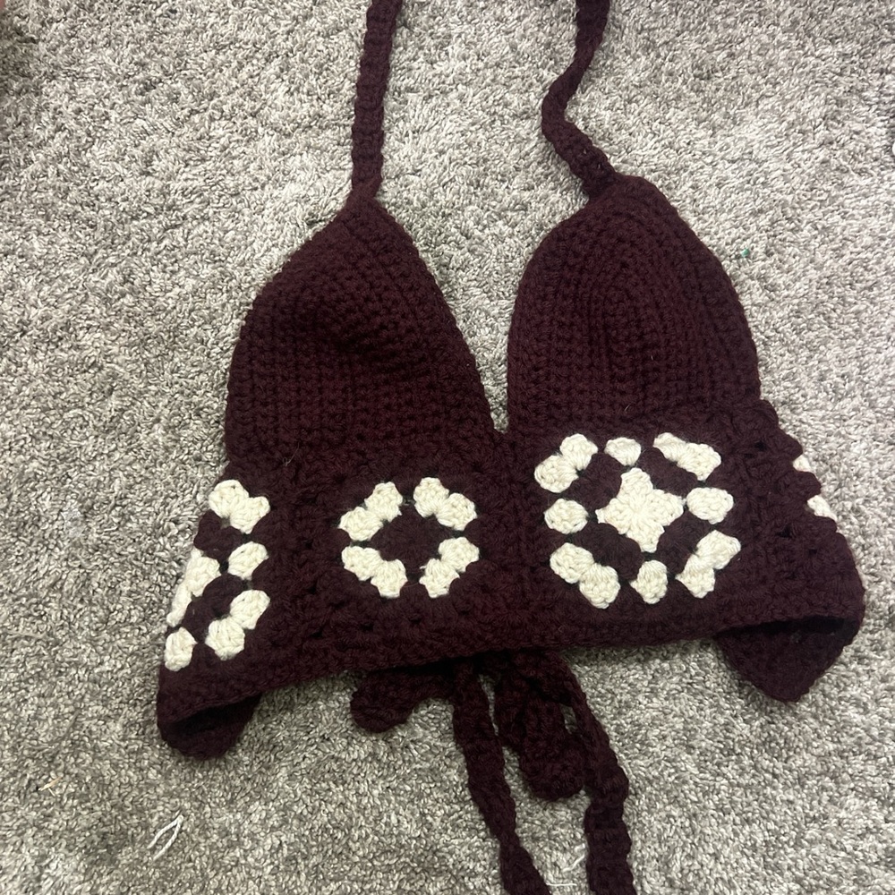 Handmade Crochet Burgundy and Cream Tank Top
